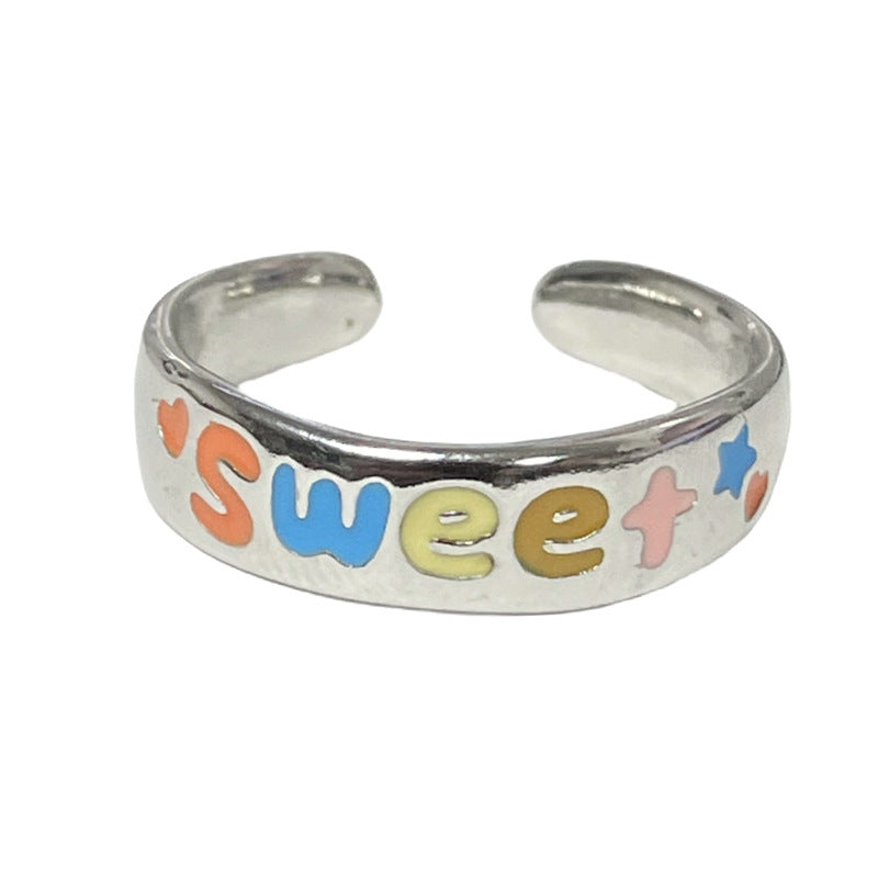 Punk Letter Colored Drip Glaze Open Rings