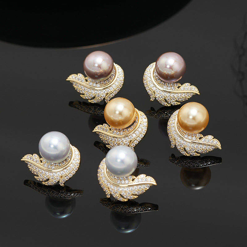 Women's Zircon Feather Pearl Light Luxury High Rings