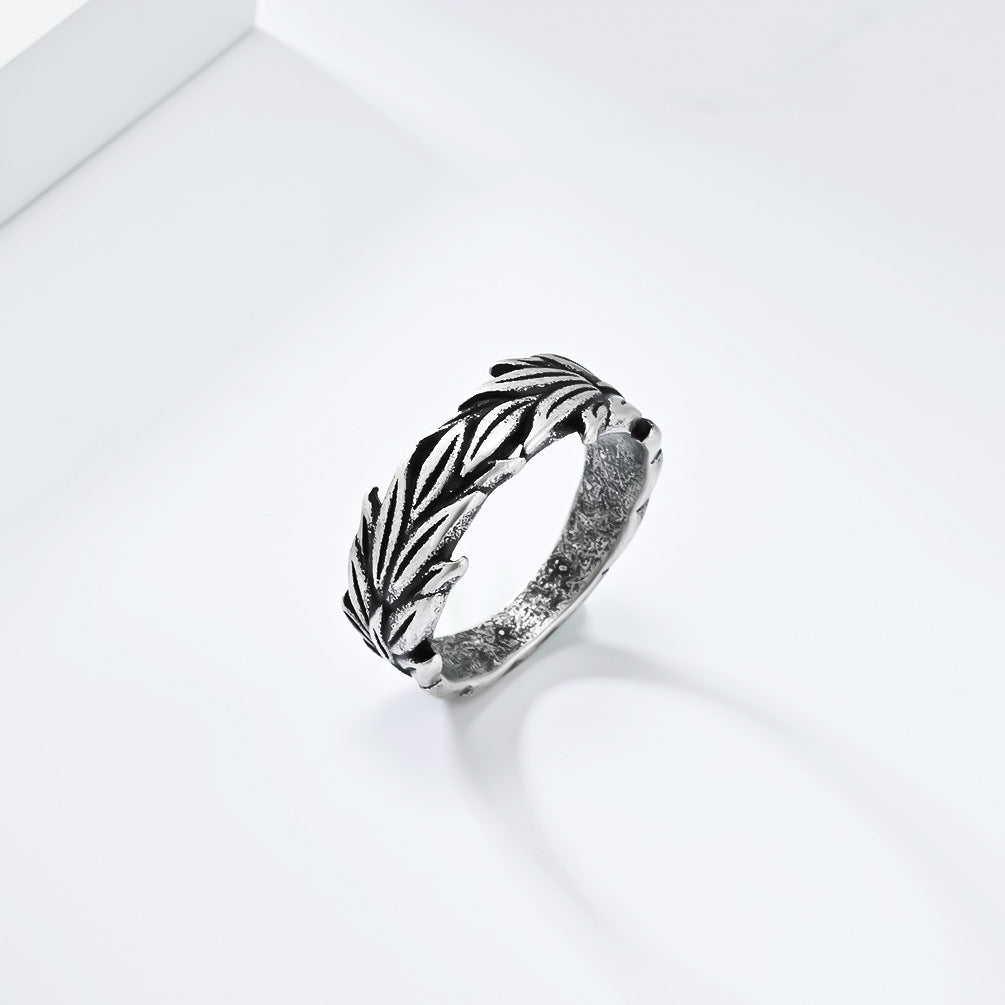 Style Hemp Leaf Titanium Steel Niche Rings