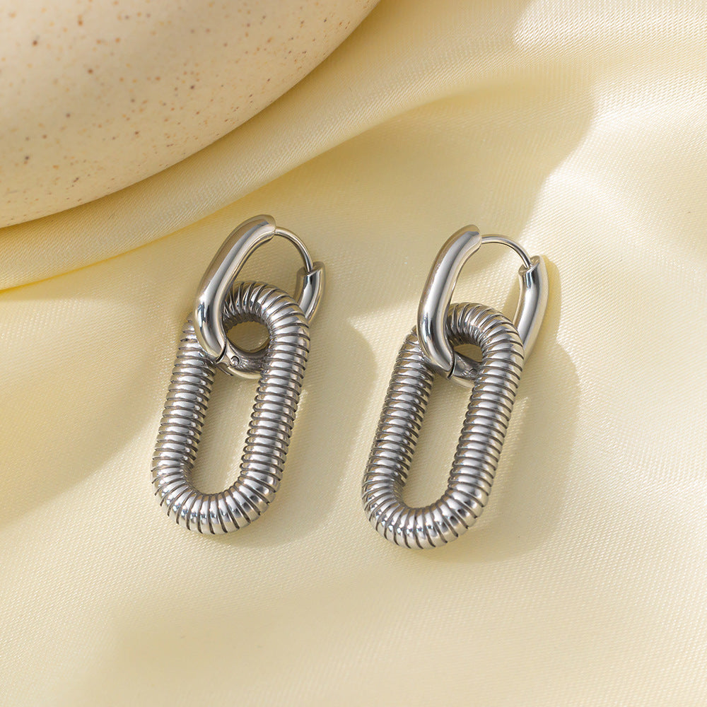 Stainless Steel Gold Plated Geometric Ellipse Ear Clip Earrings