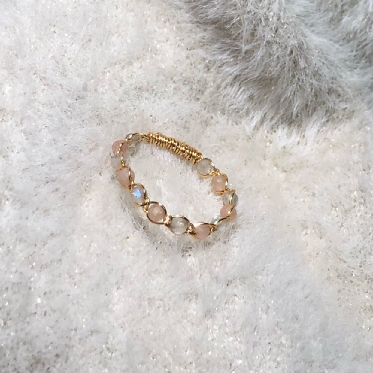 Women's Moon Glow Natural Sunstone Lengthened Moonstone Crystal Gilded Rings