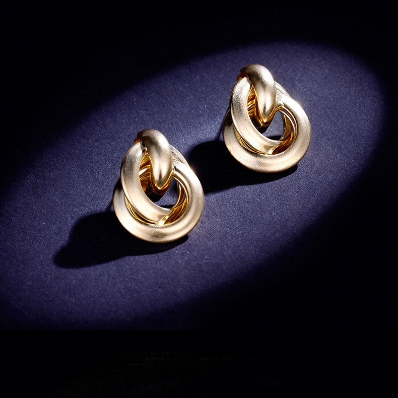 Innovative Round Metal Double Two Buckle Earrings