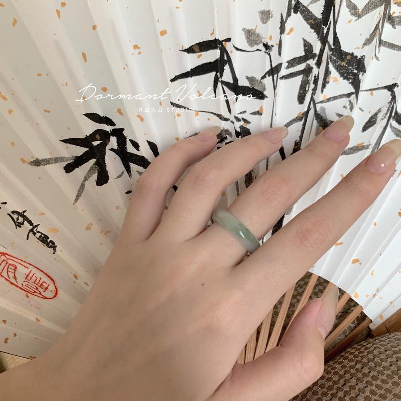 After Ink Painting Floating Flowers Imitation Jade Rings