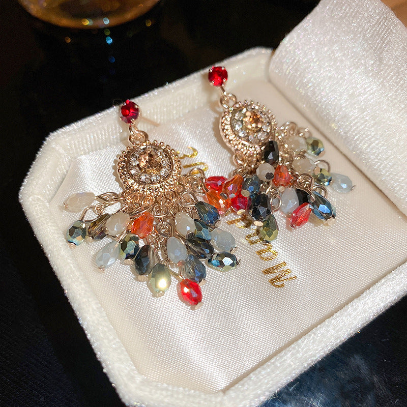 Women's Real Gold Electroplated Sier Needle Gradient Artificial Crystal Earrings