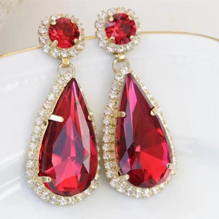 Women's Sells White Gem Copper Inlaid Diamond Oval Earrings