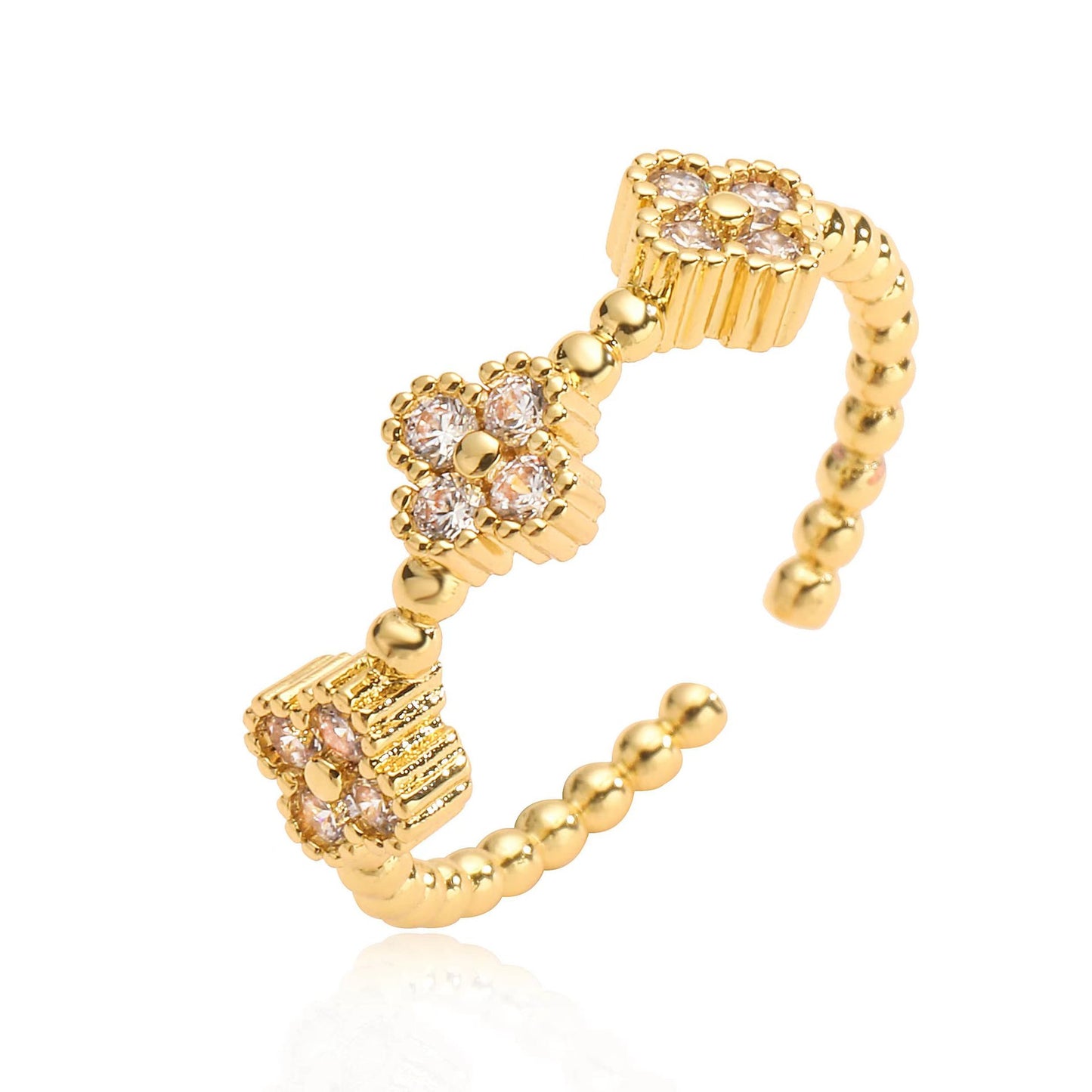 Ornament Light Luxury Gold Inlaid Color Diamond Flower Rings