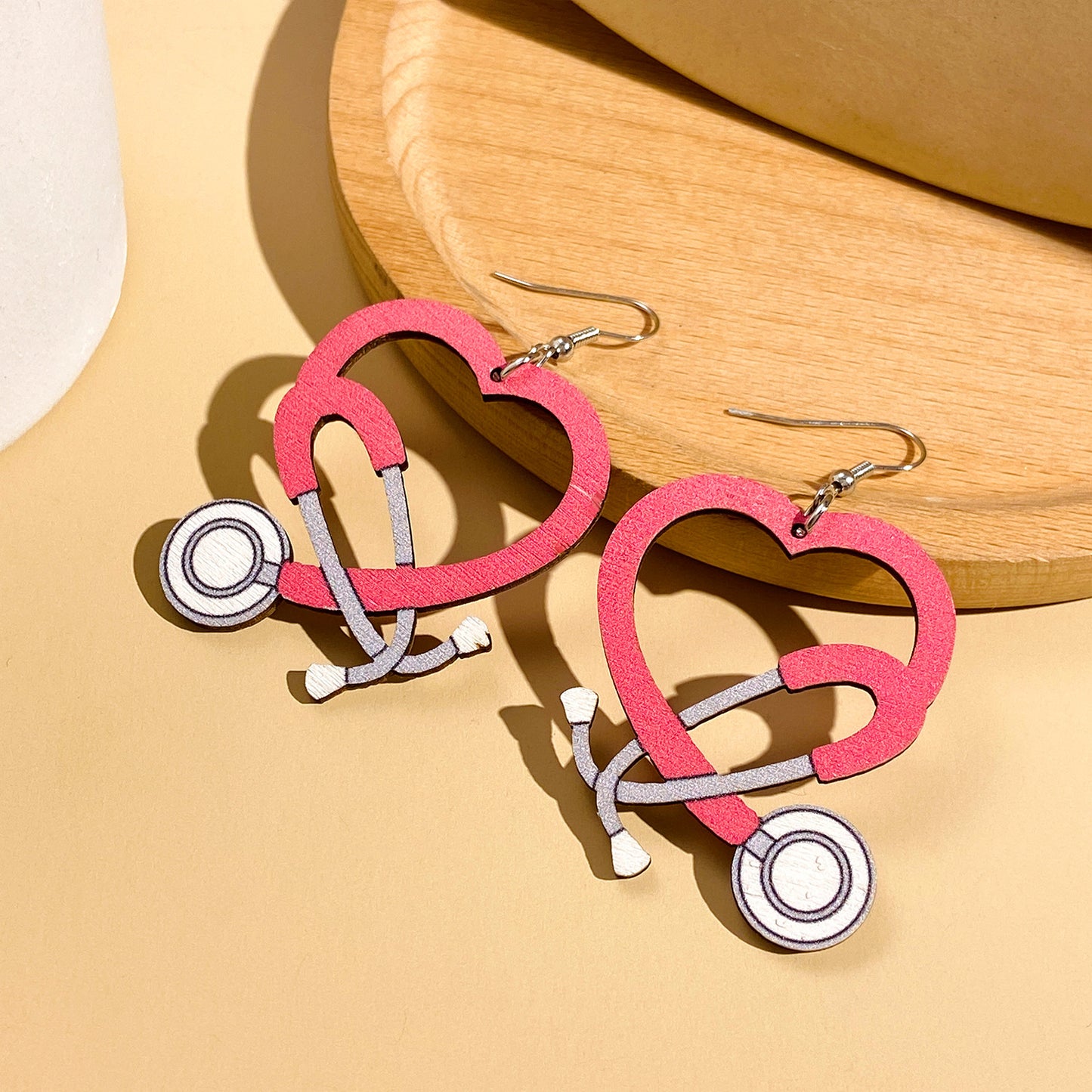 Nurse Medical Color Stethoscope Modeling Wooden Earrings