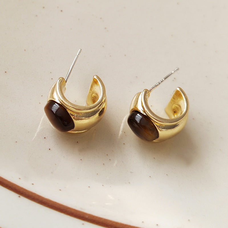 Retro Tigereye Personalized Minority Irregular Ear Earrings