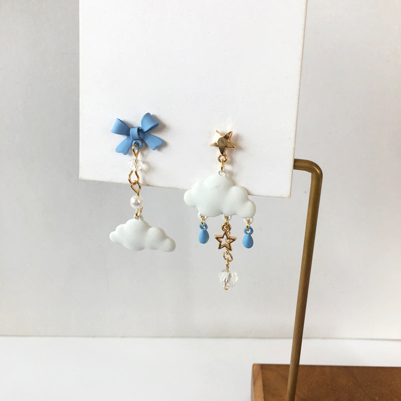 Sier Needle Cute Tassel Bow Sweet Earrings