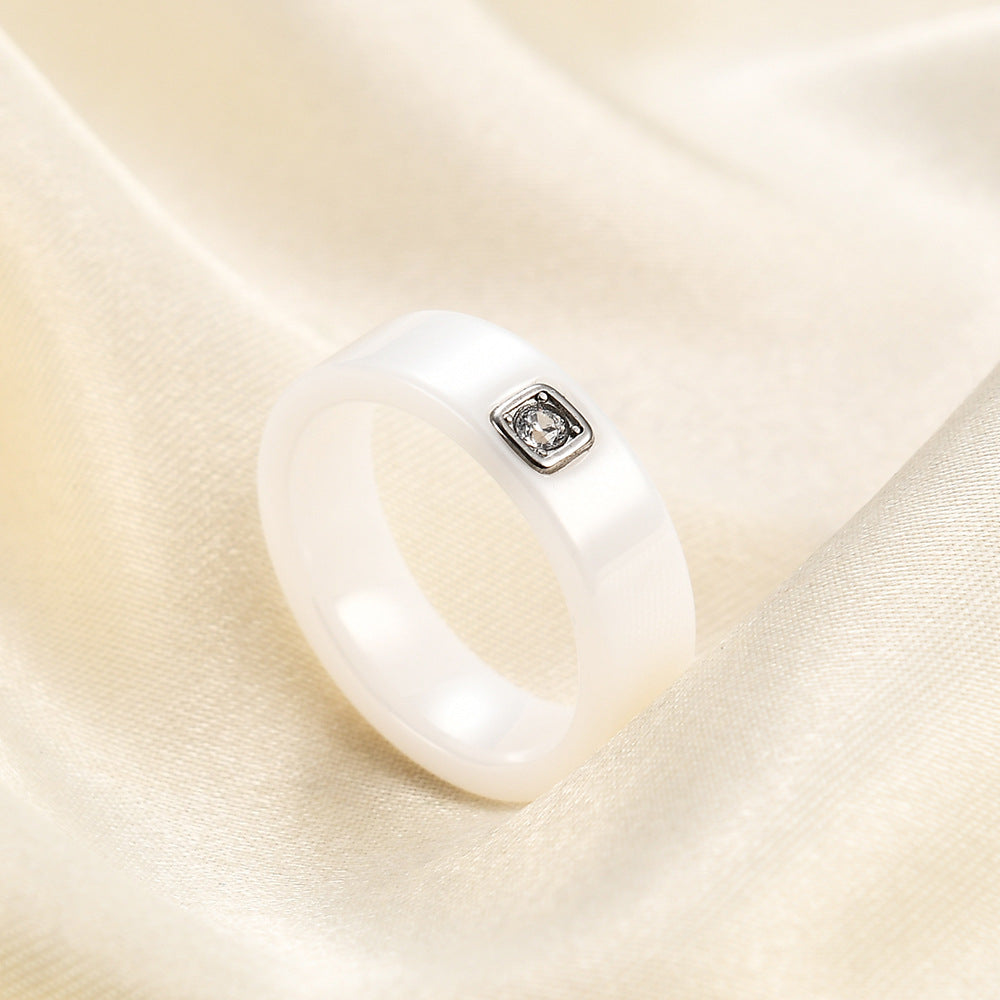 Women's & Men's Black White Ceramic Single Rhinestone Simple Rings