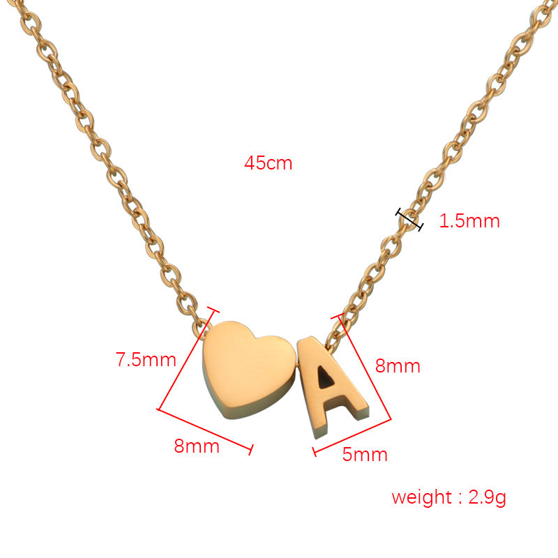 Steel Golden Peach Heart English Letter Small Hole Necklaces