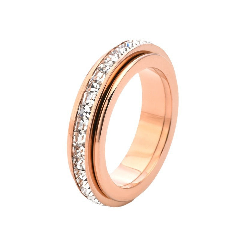 Row Square Diamond Rotatable Double Circle Good Luck Rings