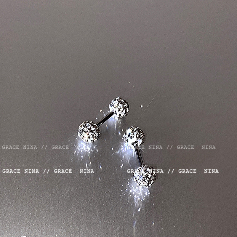 Women's Spiral Small Exquisite Shining Diamond Ball Ear Bone Pin Earrings