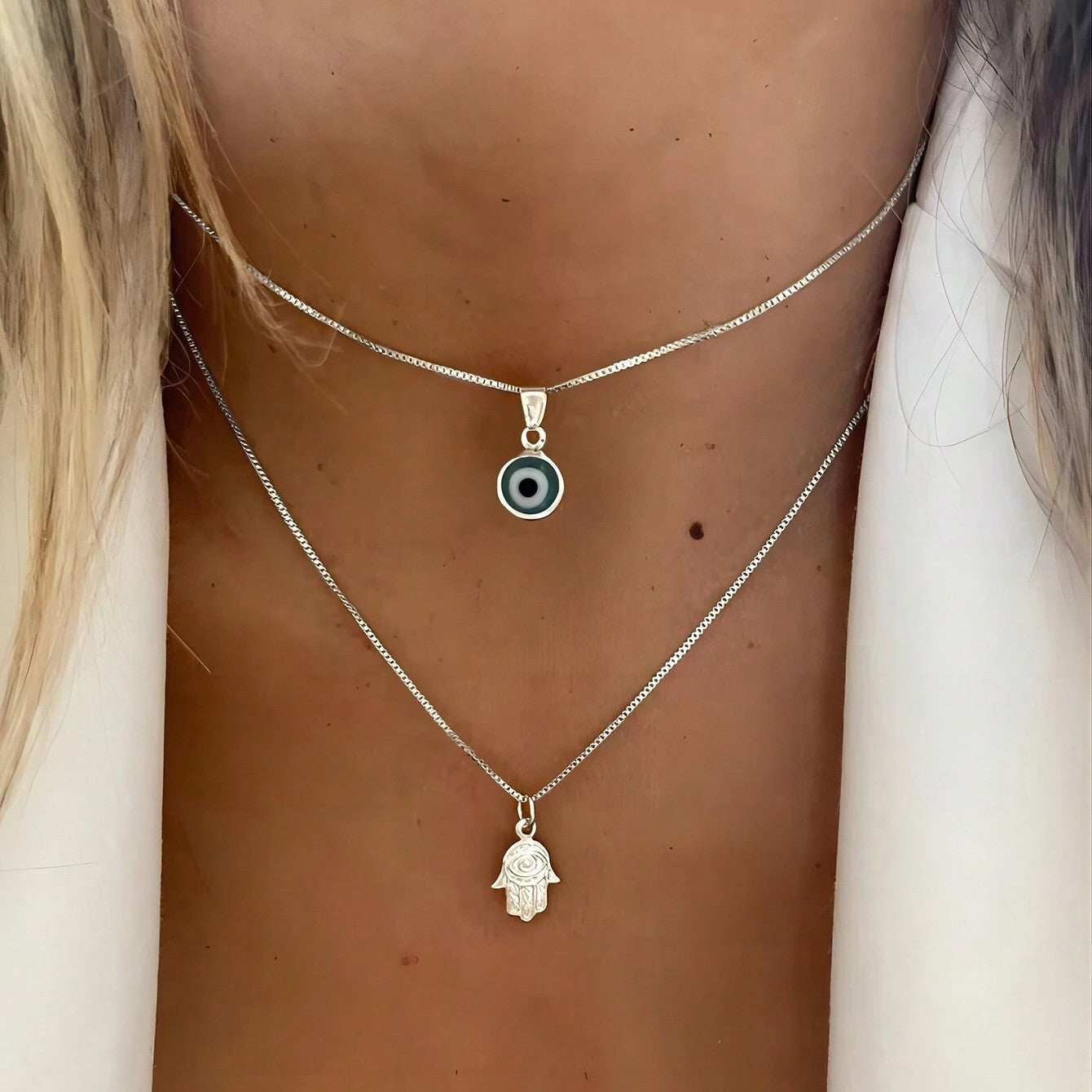 Simple Retro Devil Eye Palm Turkish Necklaces