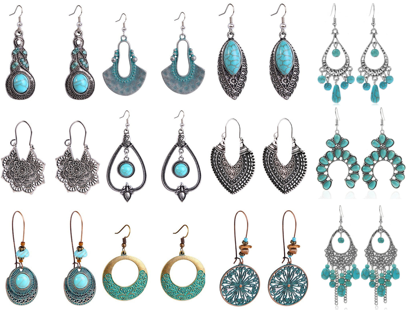 Ethnic Style Turquoise Suit Bohemian Vintage Rings