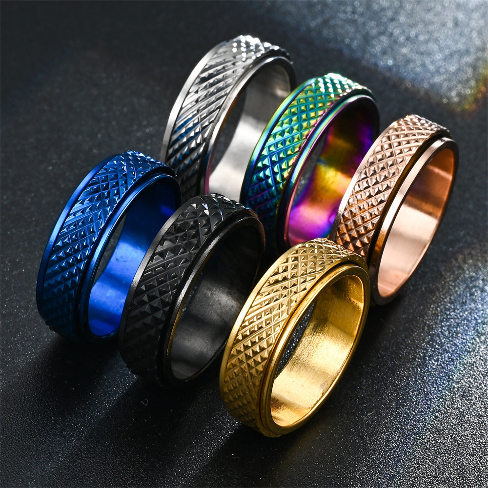 Women's & Men's Personality Diamond Snake Pattern Rotating Titanium Steel Stainless Rings