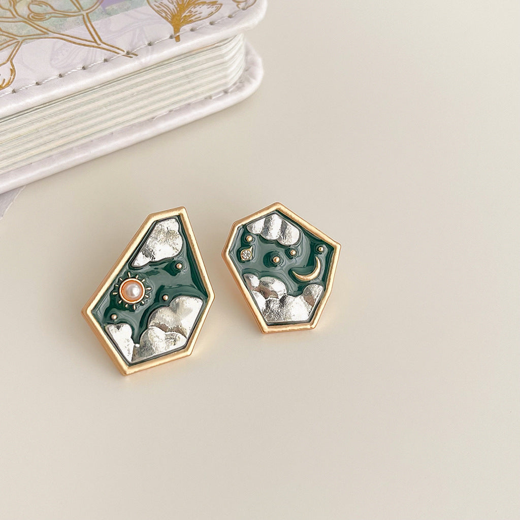 Women's Handmade Painted Glaze Flowers French Retro High-grade National Earrings