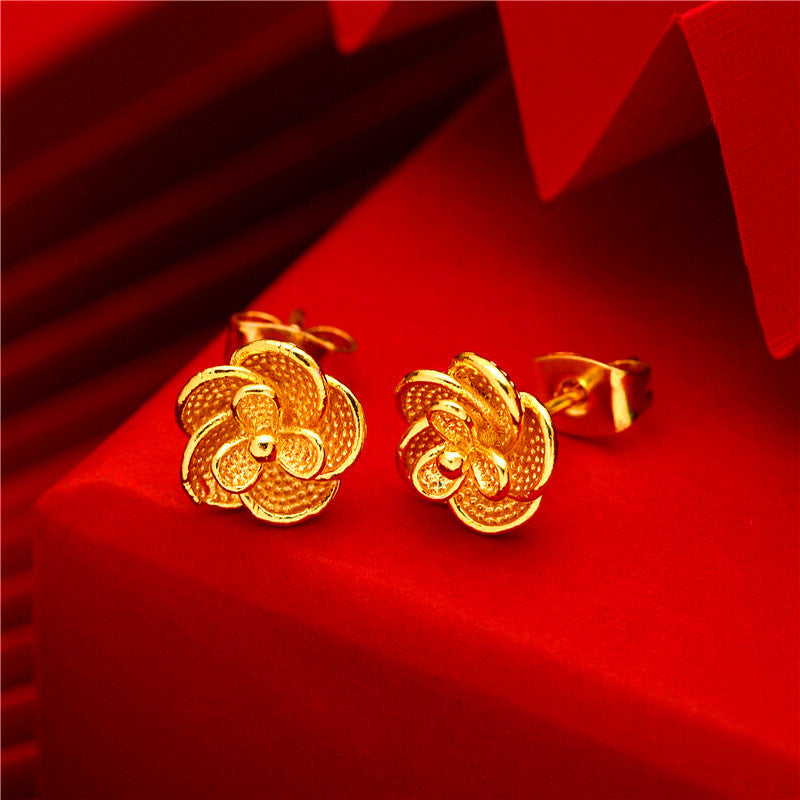 Women's Gold Small Ear Bar Simulation European Coin Earrings