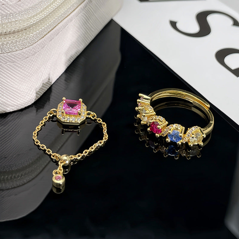 Women's Sugar Cube Chain Retractable Forefinger Sweet Cool Colorful Rings