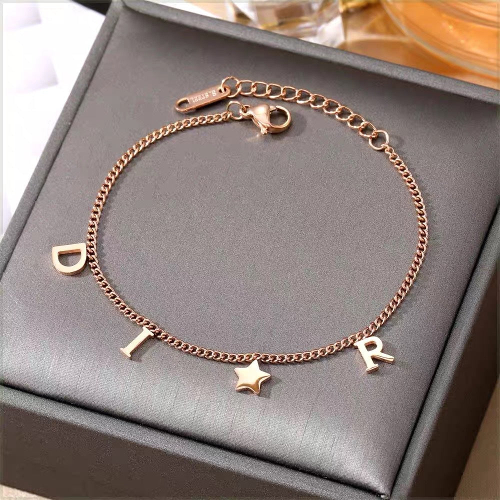 Women's Titanium Steel Letter Fashionable Adjustable Anklet Bracelets