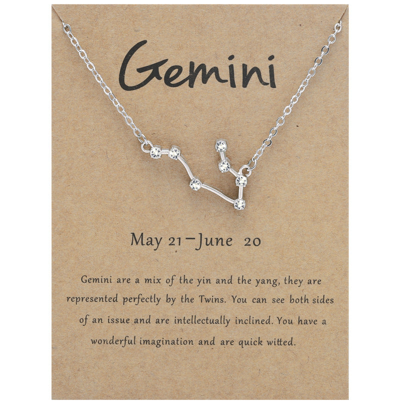 Twee Constellation Brown Card Rhinestone Clavicle Necklaces