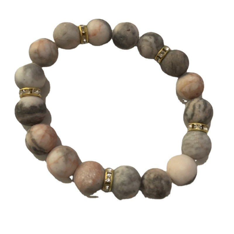 Pink Zebra Stone Beaded Band Hoop Bracelets