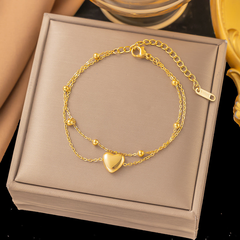 Red Rope Roman Numerals Double Peach Heart Bracelets