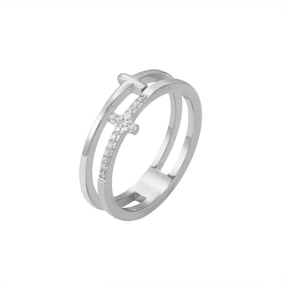 Women's & Men's Cross Diamond Titanium Steel Cold Wind Light Rings