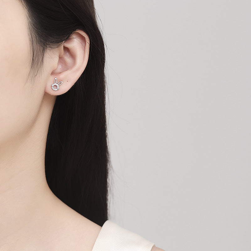 Sterling Sier Hollow Rabbit Female Personalized Earrings