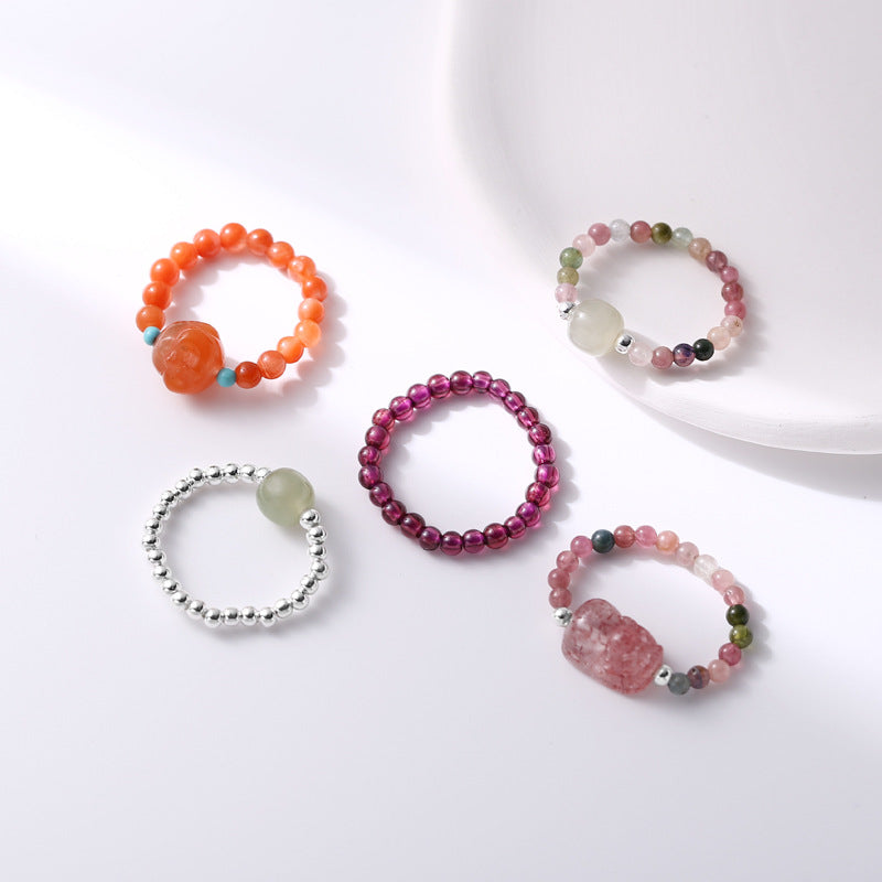 Women's Sterling Sier Natural Crystal Simple Unique Design Sweet Rings