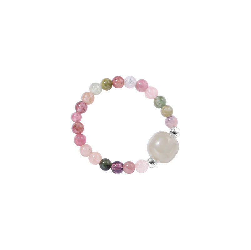 Women's Sterling Sier Natural Crystal Simple Unique Design Sweet Rings