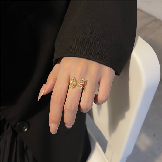 Gentle Super Fairy Zircon Opening Adjustable Butterfly Rings