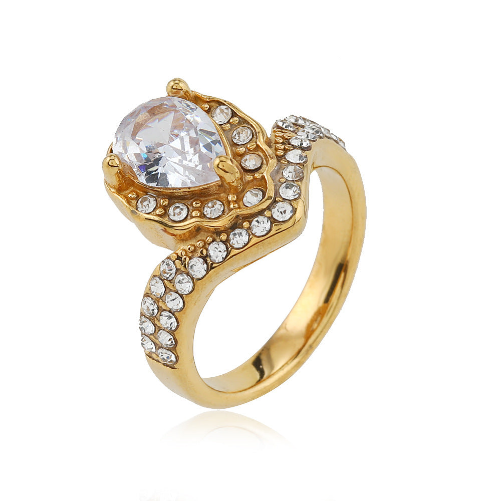 Inlaid Zircon Titanium Steel Female Advanced Rings