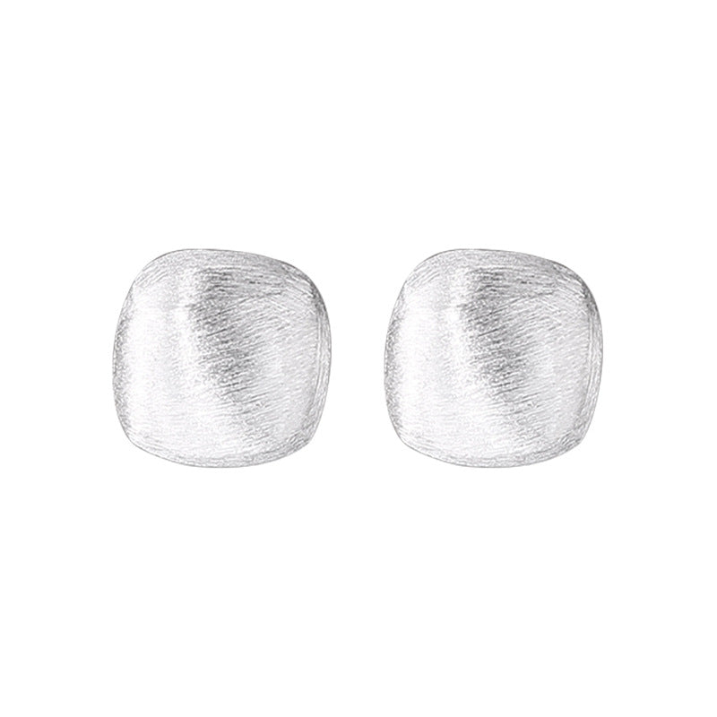 Women's Sier Frosted Brushed Ball Square For Korean Earrings