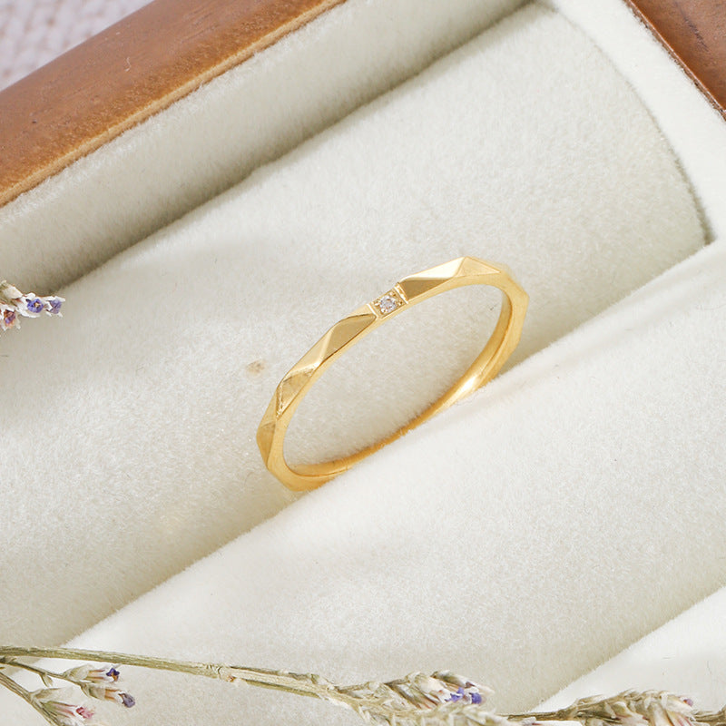 Single Rhinestone Titanium Steel Gold Plated Simple Rings