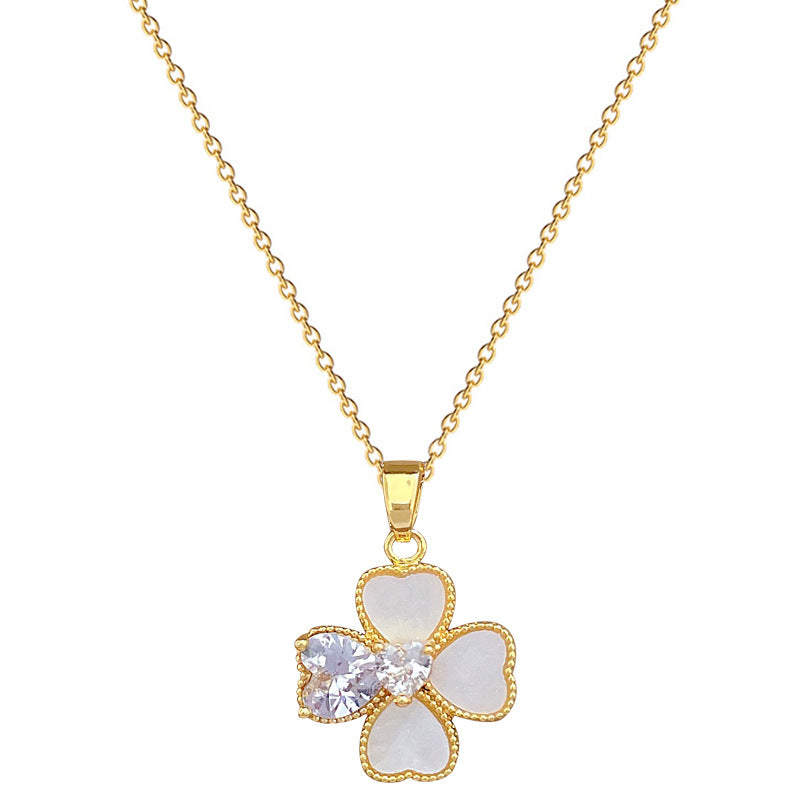 Light Luxury Full Diamond Shell Four-leaf Earrings