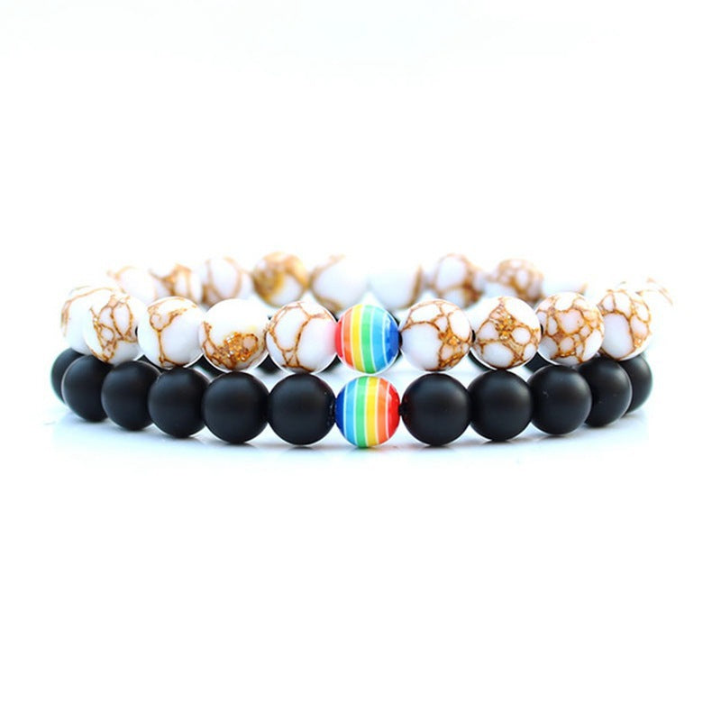 Women's Fashion Ornament Rainbow Beaded White Turquoise Bracelets