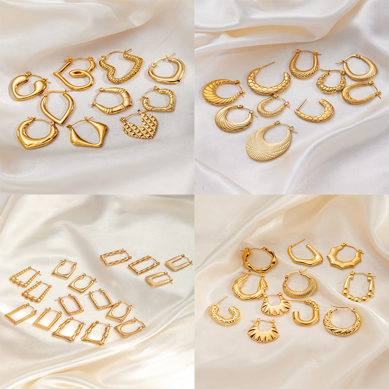 Stainless Steel Ginkgo Leaf Petals Golden Earrings