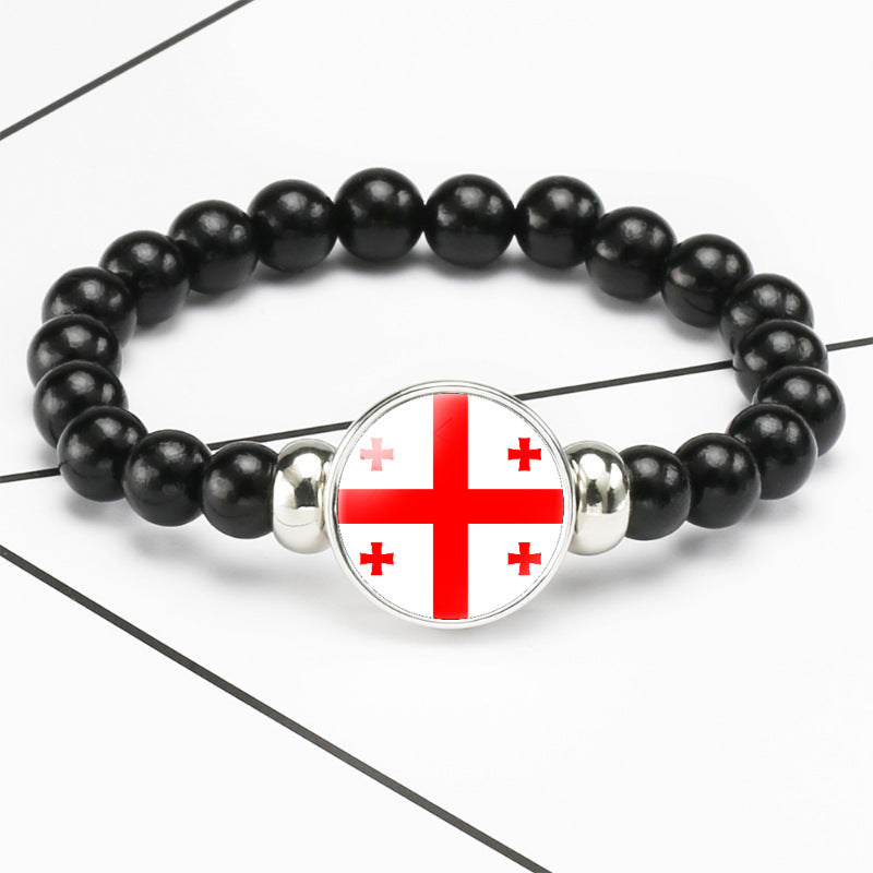 Flag Pattern Time Stone Black Elastic String Beads Bracelets