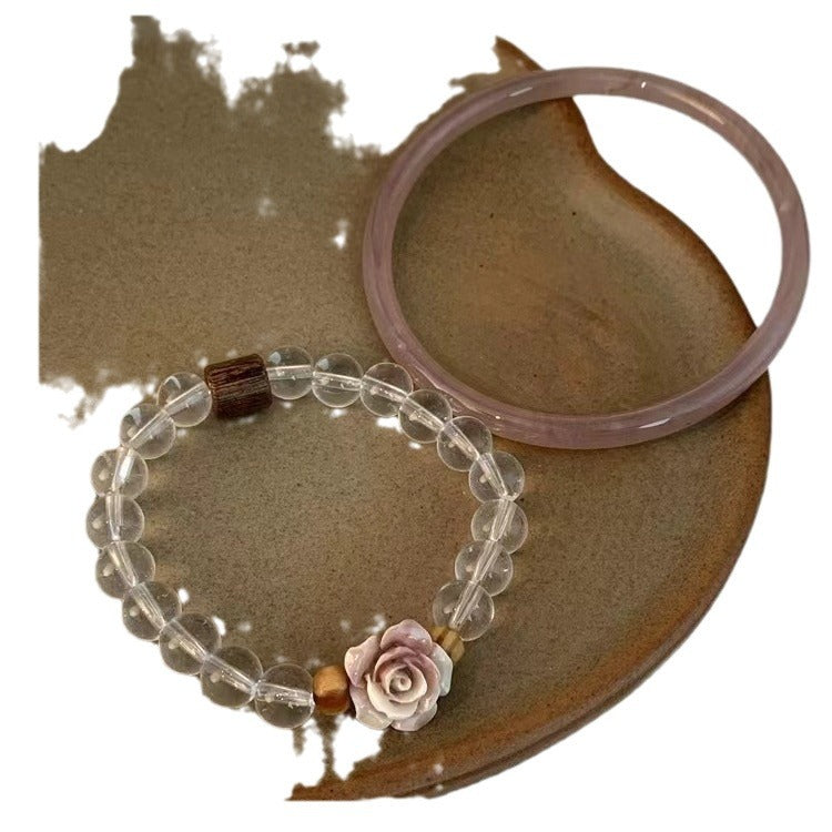Misty Pink Rose Flower Beaded Female Bracelets