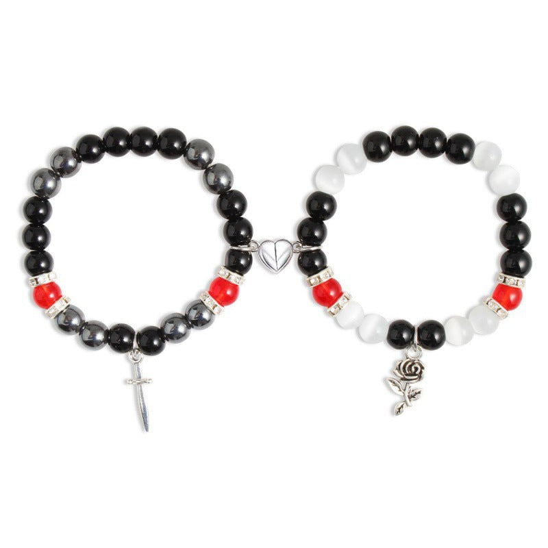 Spider Cat Couple Crystal Opal Magnet Bracelets