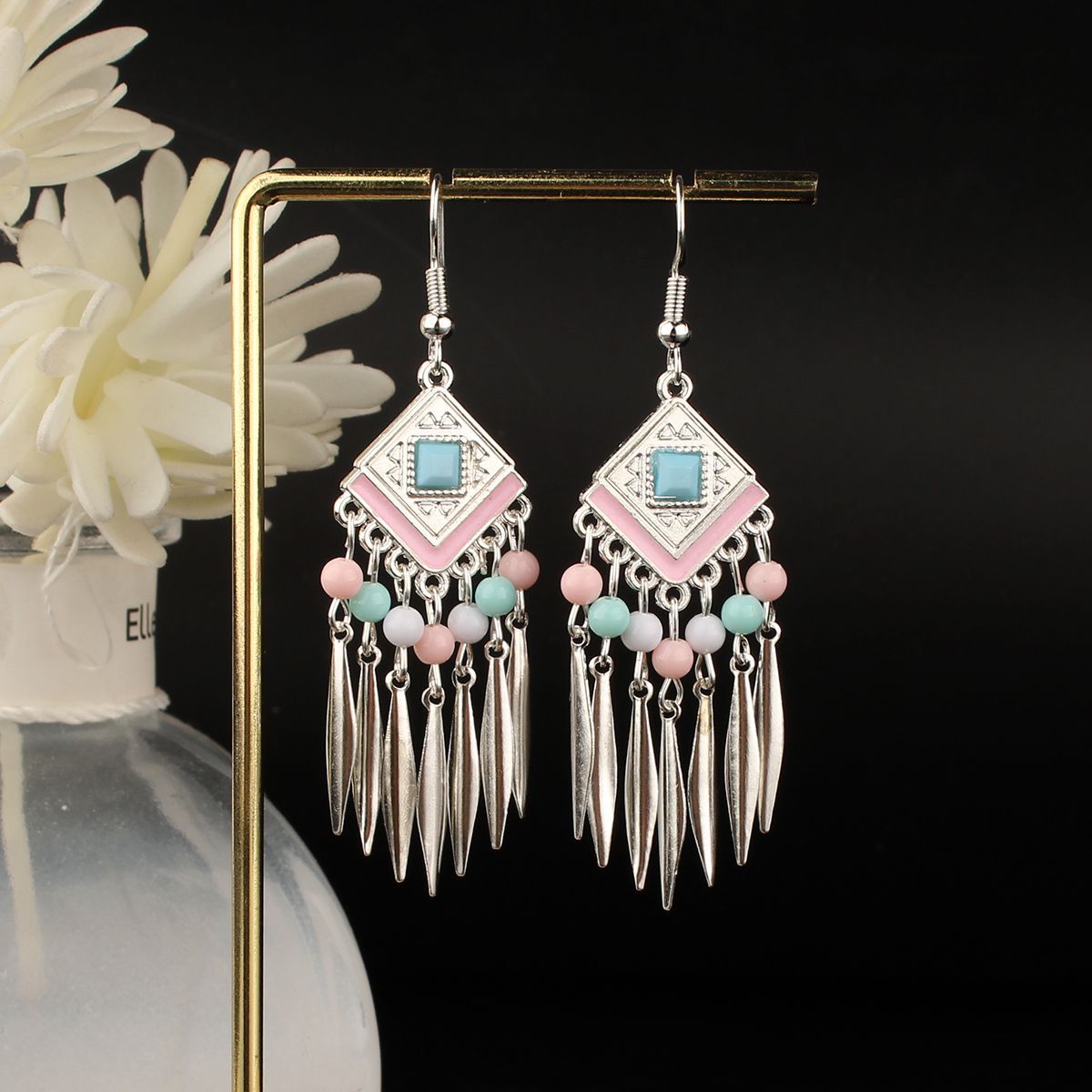 Ethnic Style Miao Sier Turquoise Tassel Earrings