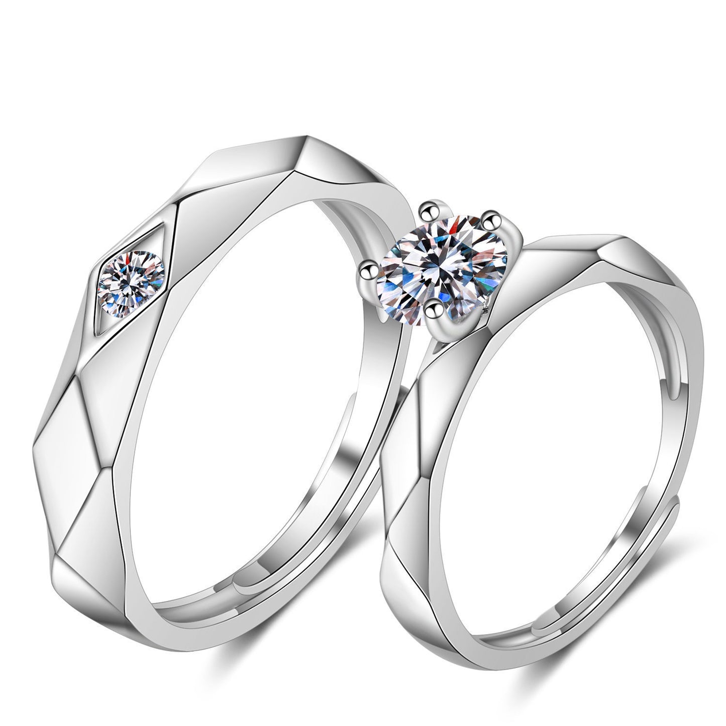 Women's & Men's Couple Sier Plated Jewelry Open Live Rings