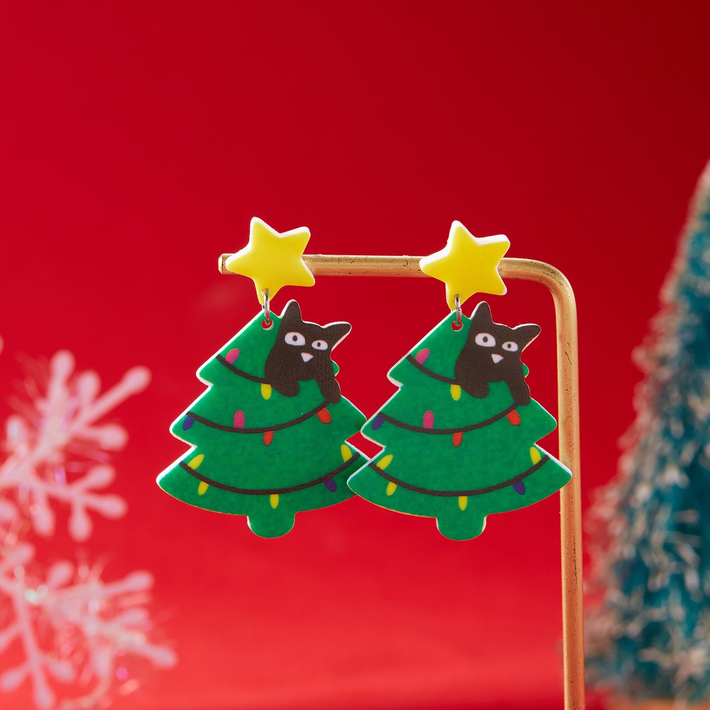 Christmas Tree Fashion Hat Acrylic Printed Earrings