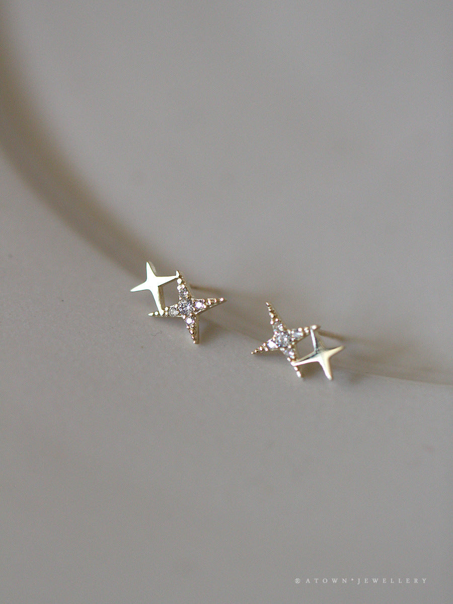 Sier Gold-plated Light Small Star Zircon Simple Temperament Earrings