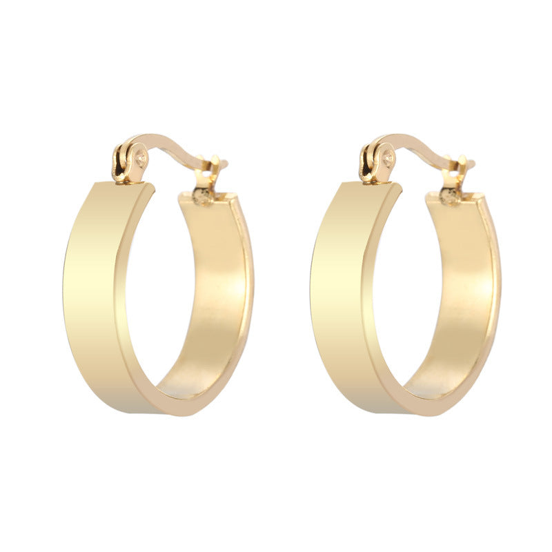 Wide Face Design Circle Simple Metal Earrings