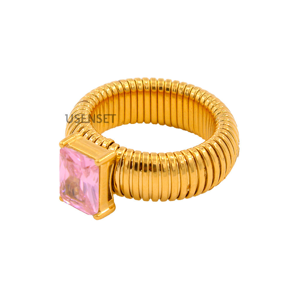 Steel Weak Elastic Color Inlaid Zircon Rings