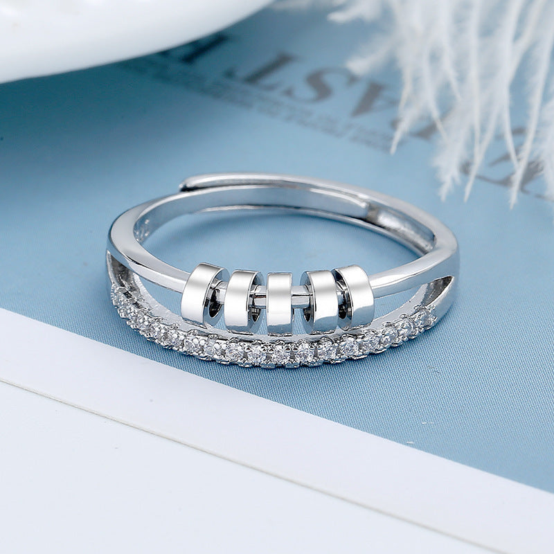 Women's Distressed Thai Sier Anxiety Three-ring Smart Index Rings