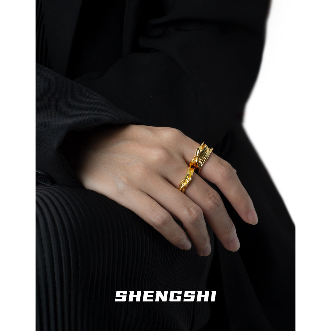 Women's Korean Design Sense Minority Simple Irregular Opening Texture Rings