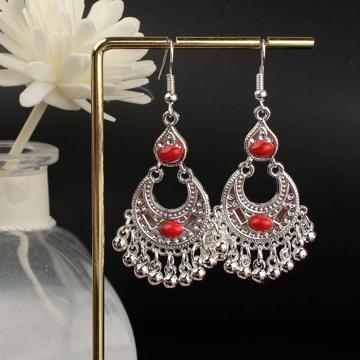 Ethnic Style Miao Sier Turquoise Tassel Earrings